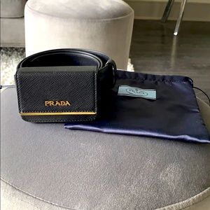 Authentic Prada black leather belt with vanity bag